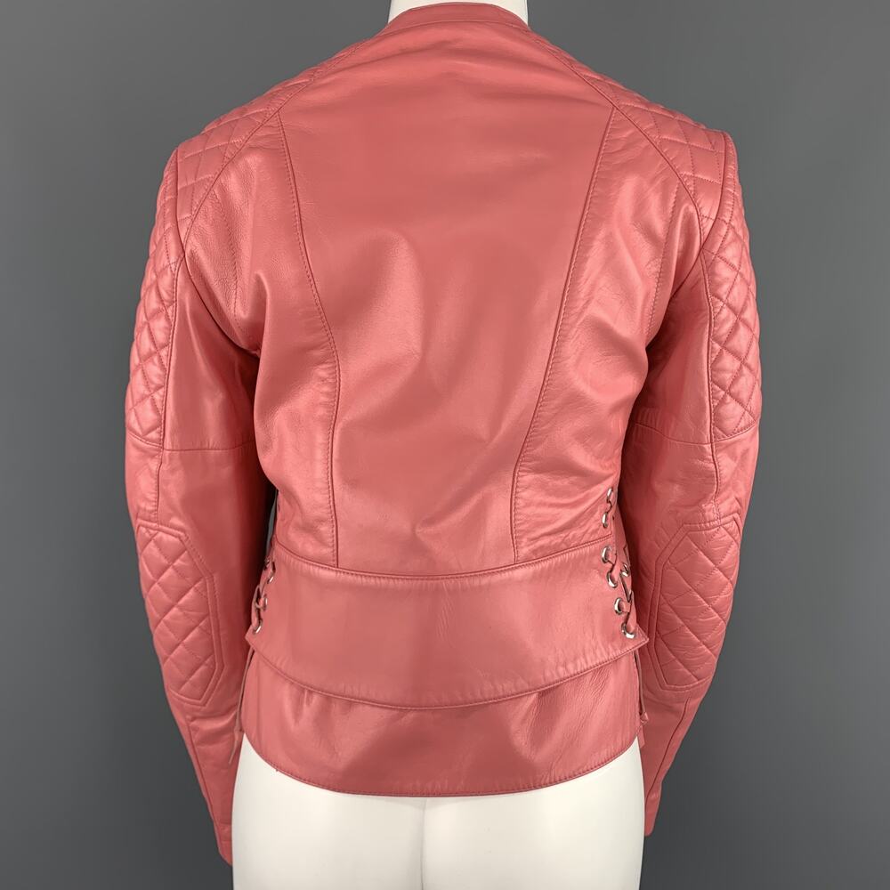 BALENCIAGA Size 6 Pink Quilted Leather Moto Biker Jacket - Picture 8 of 10